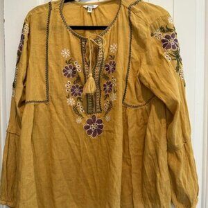Sonoma Mustard Floral Embroidered Blouse